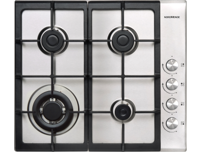 Top view of NordMende HGX603IX gas hob with Plus X burner layout