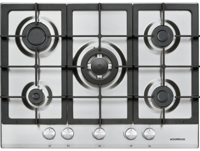 Top view of the Nordmende HGX703IX Gas Hob in Stainless Steel