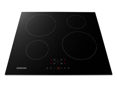Top-down view of Samsung NZ64F3NM1ABUR induction hob installed in a modern kitchen worktop
