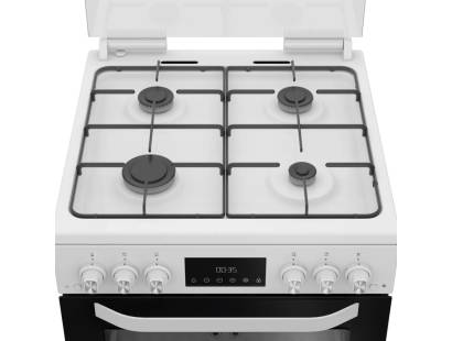 White Hotpoint 60cm gas cooker with oven light and easy-clean design