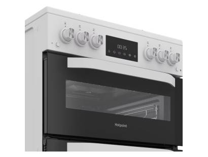 White Hotpoint gas cooker with large oven and separate grill cavity