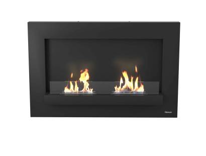 Wide wall-mounted bioethanol fire in black finish