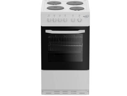 Zenith ZE503W 50cm Electric Single Oven with Solid Plate Hob - White Front View