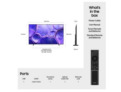 what's in the box of the Samsung 75 inch Crystal UHD Smart TV