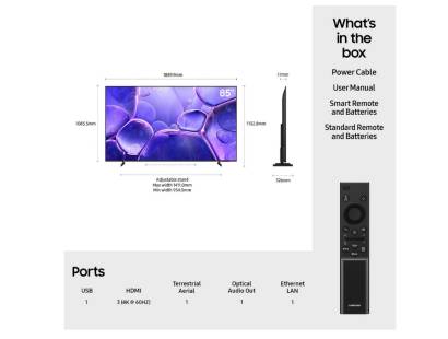 what's in the box of the Samsung 85 inch Crystal UHD Smart TV