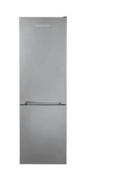 Closed front view of the Nordmende RFF335SL fridge freezer in silver
