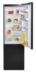 Front open view of NordMende RFF60405BL fridge freezer in black finish