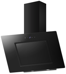 Front view of Culina ANG70BK 70cm angled black glass cooker hood with touch control