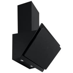 Front view of Culina ICON60H 60cm angled black glass cooker hood with LED touch controls