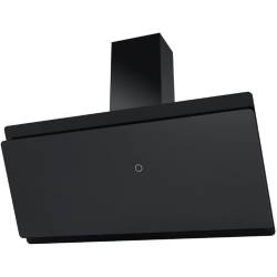 Front view of Culina ICON90H 90cm angled black glass cooker hood with LED touch controls