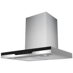 Front view of Culina ICONBOX70.1 70cm box-style cooker hood in stainless steel and black glass
