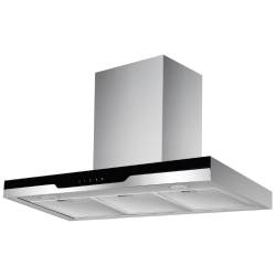 Front view of Culina ICONBOX90.1 90cm box-style cooker hood in stainless steel and black glass