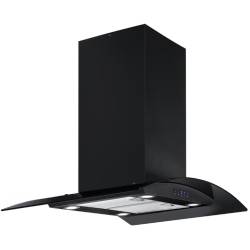 Front view of Culina ISLA90BK 90cm curved glass island cooker hood in black and glass finish