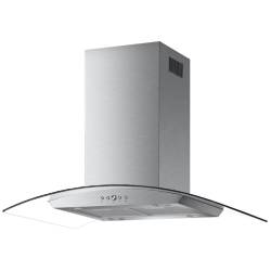 Front view of Culina ISLA90SS 90cm curved glass island cooker hood in stainless steel and glass finish