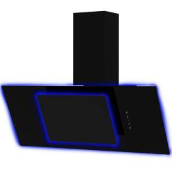 Front view of Culina UBAHALO9 90cm angled black glass cooker hood with halo edge lighting