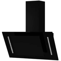 Front view of Culina UBARUNW7 70cm angled black glass cooker hood with ambient lighting