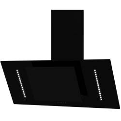 Front view of Culina UBARUNW9 90cm angled black glass cooker hood with ambient lighting