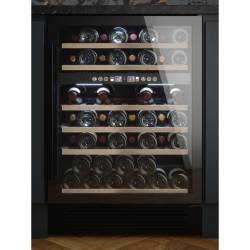 Front view of Culina UBBKWC60 60cm freestanding wine cooler with black finish and wooden shelves