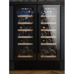 Front view of Culina UBBKWC60DD 60cm dual-zone wine cooler with twin doors in black and LED display