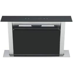 Front view of Culina UBDDGS60ABK1 60cm downdraft extractor with black glass and stainless steel finish