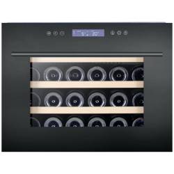 Front view of Culina UBICBKWC55 built-in column wine cooler with black drop-down door and LED display