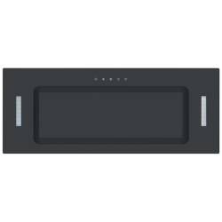 Front view of Culina UBICON75BK.1 75cm black glass canopy cooker hood with touch controls and LED lighting
