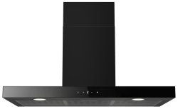 Front view of Culina UBSBOX90BK 90cm black box cooker hood with glass touch panel and LED lights