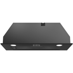 Front view of Culina UBSCAN70BK 70cm black canopy cooker hood with chrome push button controls