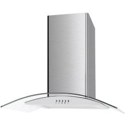 Front view of Culina UBSCG60SS 60cm stainless steel curved glass cooker hood with push button controls