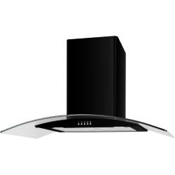 Front view of Culina UBSCG90BK 90cm black curved glass cooker hood with push button controls