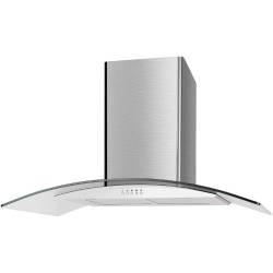 Front view of Culina UBSCG90SS 90cm stainless steel curved glass cooker hood with push button controls