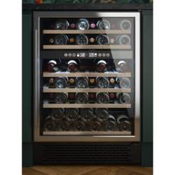 Front view of Culina UBSSWC60 60cm freestanding wine cooler with stainless steel finish and wooden shelves