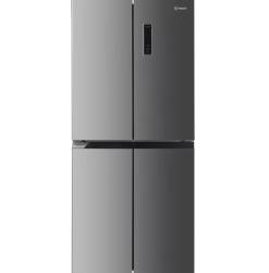 Front view of Indesit INGF6421XP4UK four door American fridge freezer in stainless steel