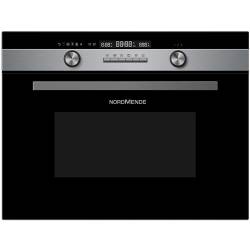 Front view of NordMende NM525IX 45cm combi microwave oven in black glass and stainless steel