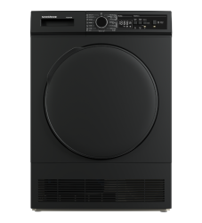 Front view of NordMende TDC81DIX heat pump dryer in dark inox