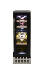 Front view of NordMende WC17IX 30cm dual zone wine cooler with stainless steel trim