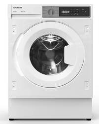 Front view of NordMende WMI1280WH integrated washing machine with door closed