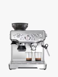 Front view of Sage Barista Express BES875 espresso machine in brushed stainless steel