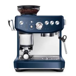 Front view of Sage Barista Express Impress espresso machine in Damson Blue finish