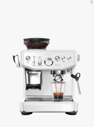 Front view of Sage Barista Express Impress espresso machine in Sea Salt finish