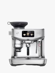 Front view of Sage Oracle Jet espresso machine in stainless steel finish