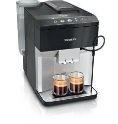 Front view of Siemens TP515GB1 Bean to Cup Coffee Machine in black and silver