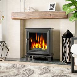 Henley Elmwood Electric Cast Iron Stove with deluxe log set and glowing flames
