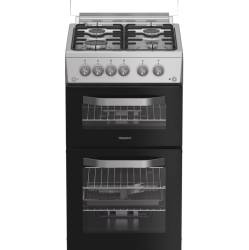 Hotpoint HDG5GCX gas double cooker stainless steel, 50cm freestanding cooker, Dalzells