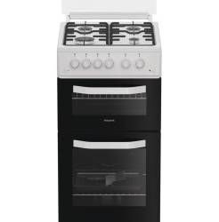 Hotpoint HTG5GCWL gas twin cooker white, 50cm freestanding cooker with glass lid, Dalzells