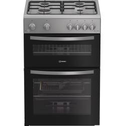 Indesit IDG6GS gas double cooker silver, 60cm freestanding cooker, Dalzells
