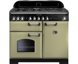 Rangemaster CDL100DFFOGC - 100cm Classic Deluxe Dual Fuel Olive Green Chrome Range Cooker 100910