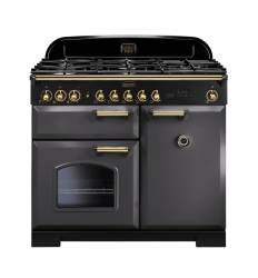 Rangemaster CDL100DFFSL/B - 100cm Classic Deluxe Dual Fuel Slate/Brass Range Cooker 124210