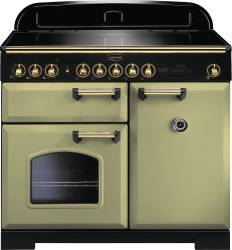 Rangemaster CDL100EIOGB - 100cm Classic Deluxe Electric Induction Olive Green Brass Range Cooker 114830
