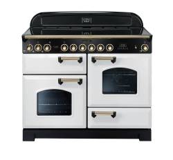Rangemaster CDL110ECWHB - 110cm Classic Deluxe Electric Ceramic White Brass Range Cooker 114160
